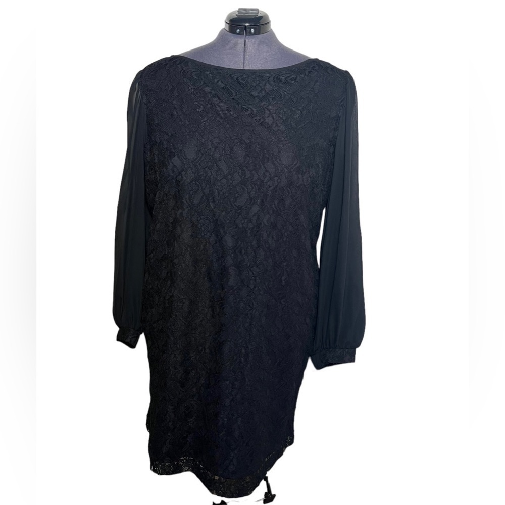 SL Fashions Black Lace Dress with Sheer Sleeves (Size 24W)